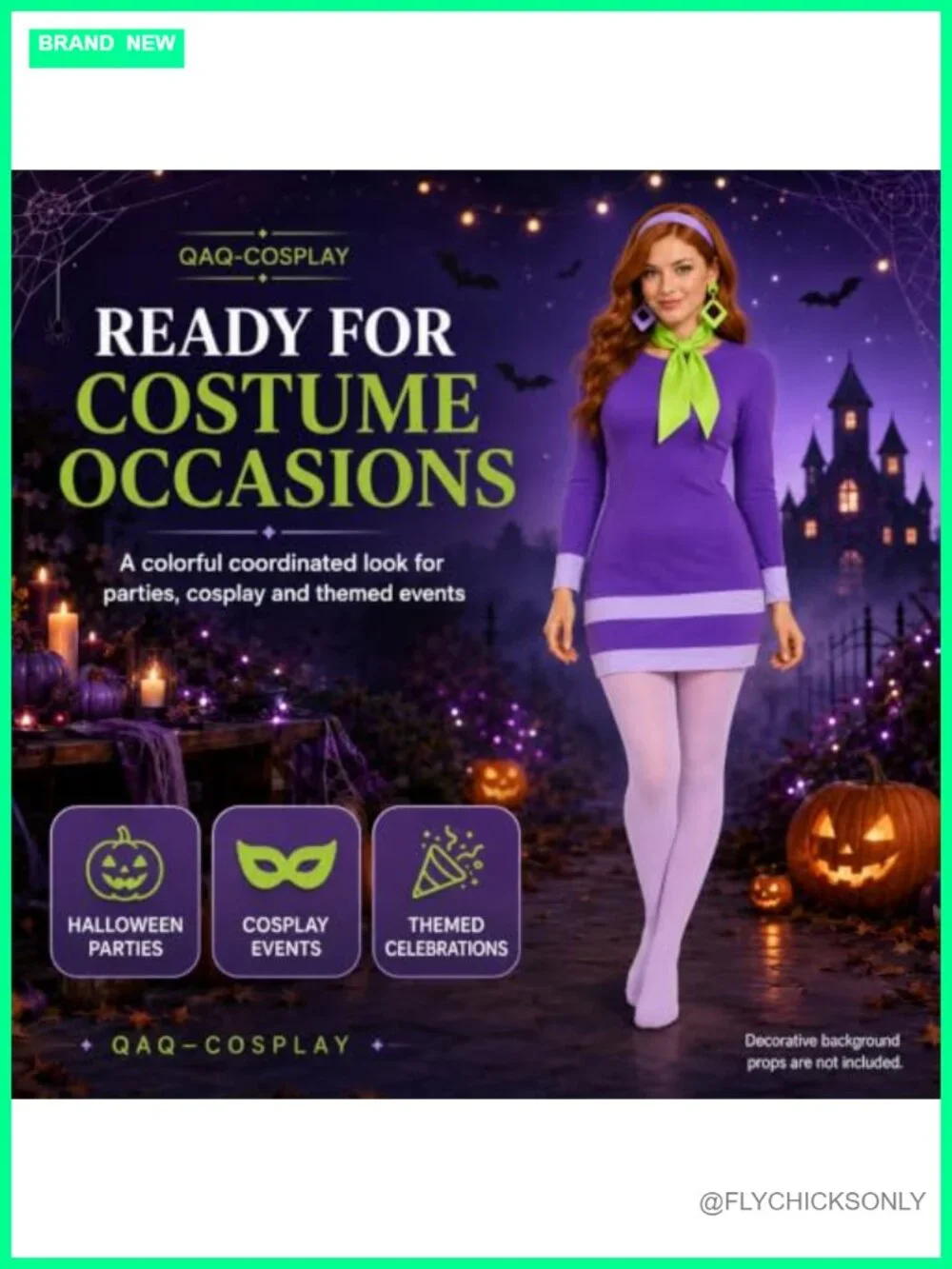 Adult Halloween Costume Set Purple Dress Scarf Headband Tights Earrings